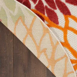 Red Floral Burst Outdoor Round Area Rug, 5 ft.