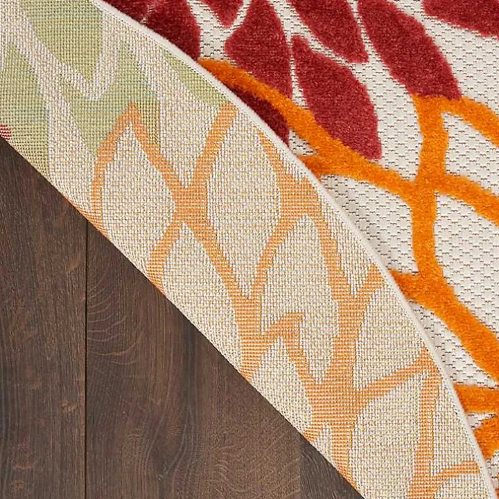 Red Floral Burst Outdoor Round Area Rug, 5 ft.