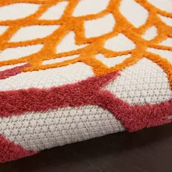 Red Floral Burst Outdoor Round Area Rug, 5 ft.