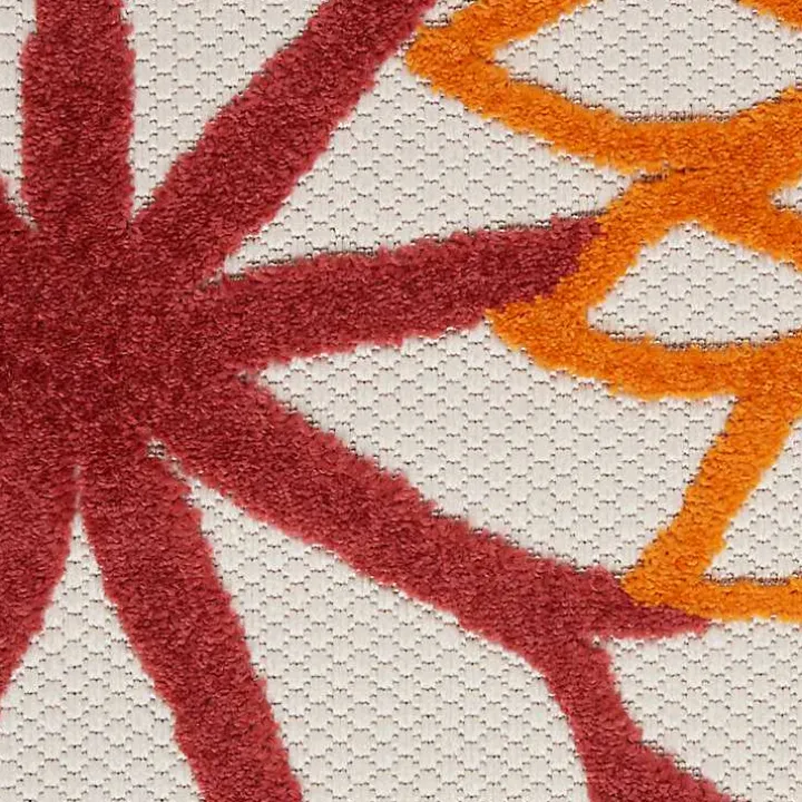 Red Floral Burst Outdoor Round Area Rug, 5 ft.