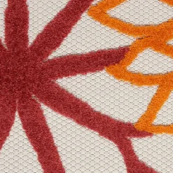 Red Floral Burst Outdoor Area Rug, 5x7