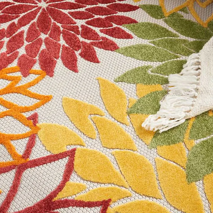 Red Floral Burst Outdoor Round Area Rug, 5 ft.