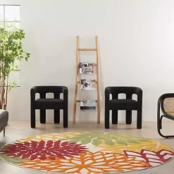 Red Floral Burst Outdoor Round Area Rug, 7 ft.