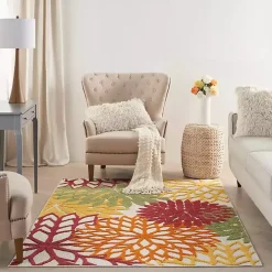 Red Floral Burst Outdoor Area Rug, 5x7