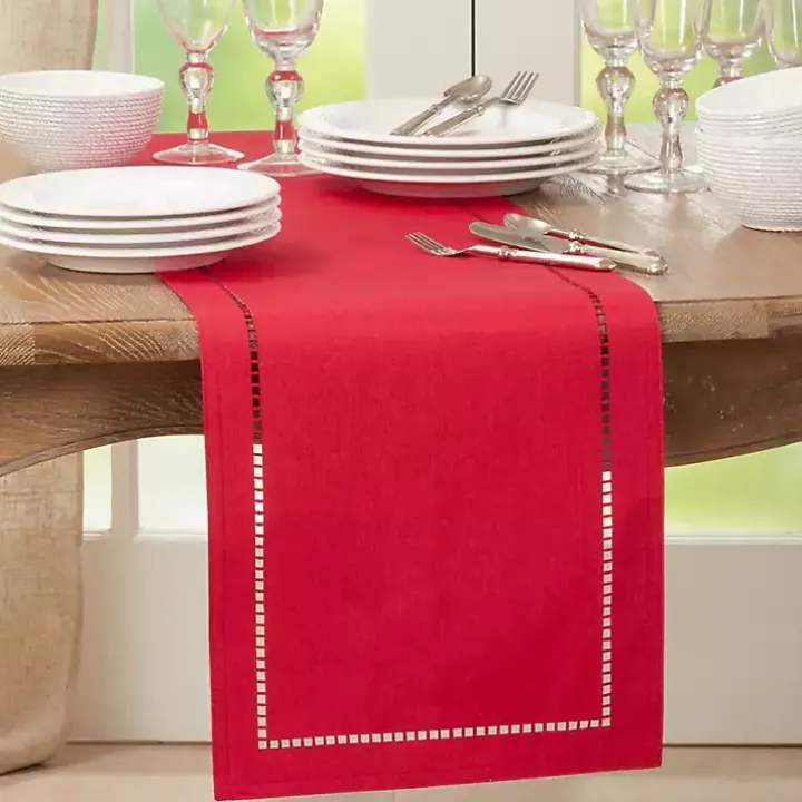 Red Hemstitch Border Table Runner
