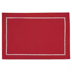Red Hemstitch Laser-Cut Placemats, Set of 4