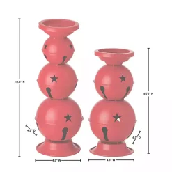 Red Jingle Bells Candle Holders, Set of 2