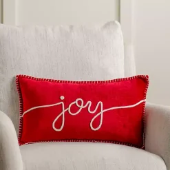 Red Joy Embroidered Lumbar Pillow