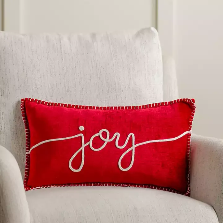 Red Joy Embroidered Lumbar Pillow