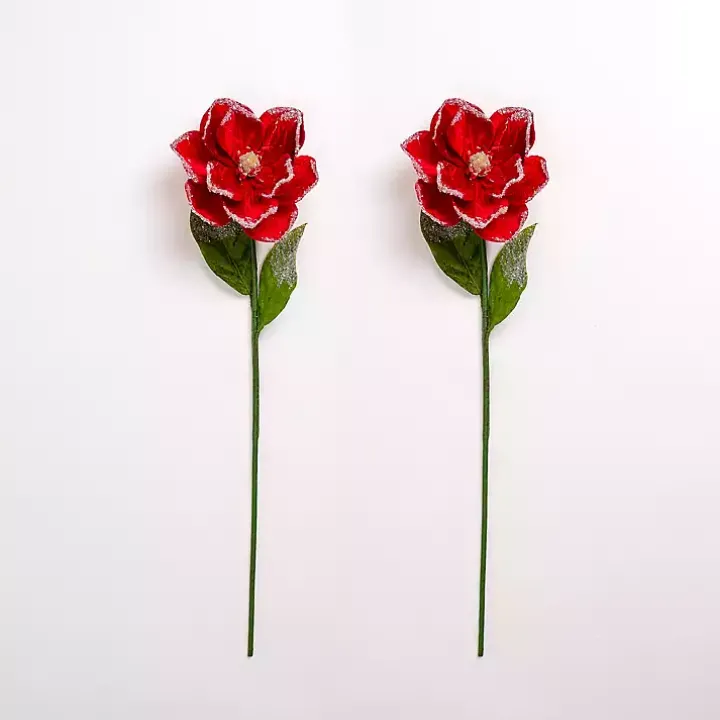 Red Magnolia Christmas Stems, Set of 2