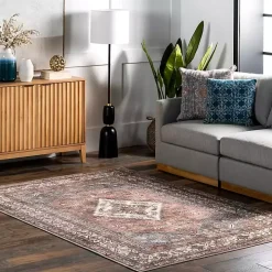 Red Persian Medallion Washable Area Rug, 3x5