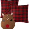Red Plaid and Reindeer Pillows, Set of 3