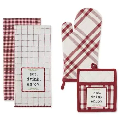 Red Plaid Eat Drink Enjoy 4-pc. Dish Towel Set