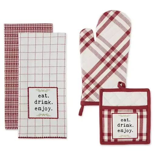 Red Plaid Eat Drink Enjoy 4-pc. Dish Towel Set