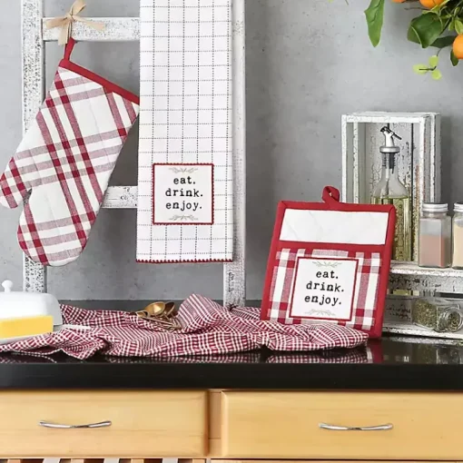 Red Plaid Eat Drink Enjoy 4-pc. Dish Towel Set