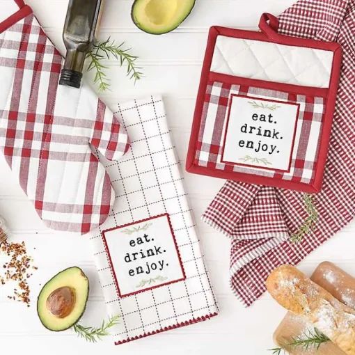 Red Plaid Eat Drink Enjoy 4-pc. Dish Towel Set