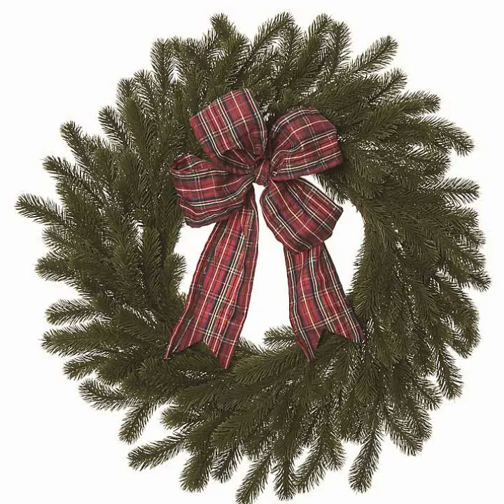 Red Plaid Ribbon Evergreen Christmas Wreath