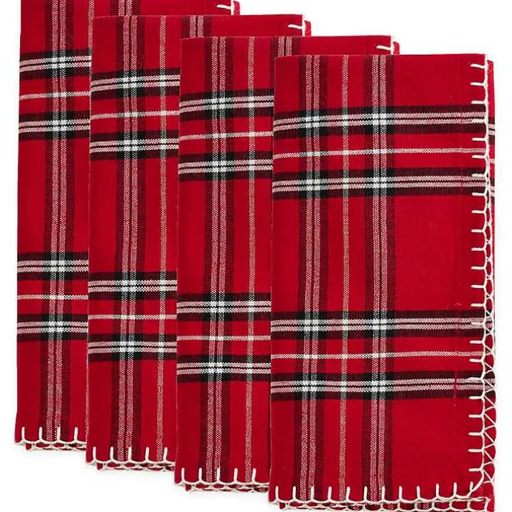 Red Plaid Whipstitch Napkins, Set of 4