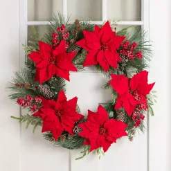 Red Poinsettia Christmas Wreath