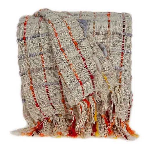 Red Primitive Squares Handloomed Throw Blanket