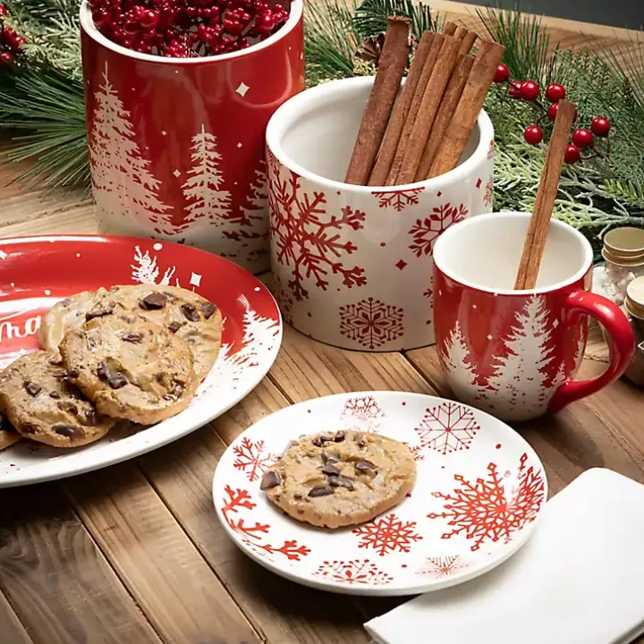 Red Snowflake Plates, Set of 4
