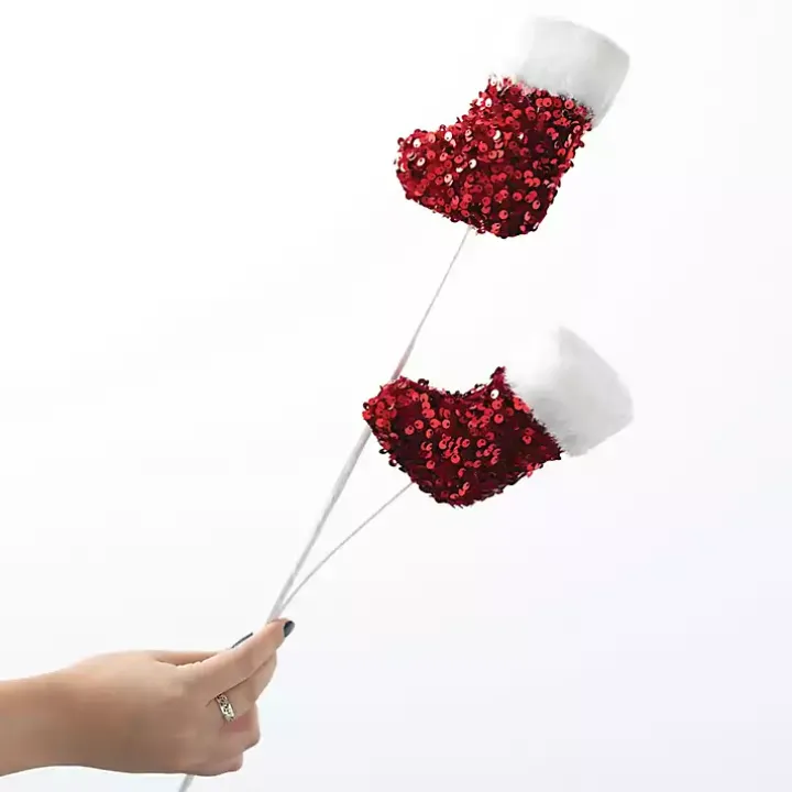 Red Stockings Christmas Stems, Set of 3