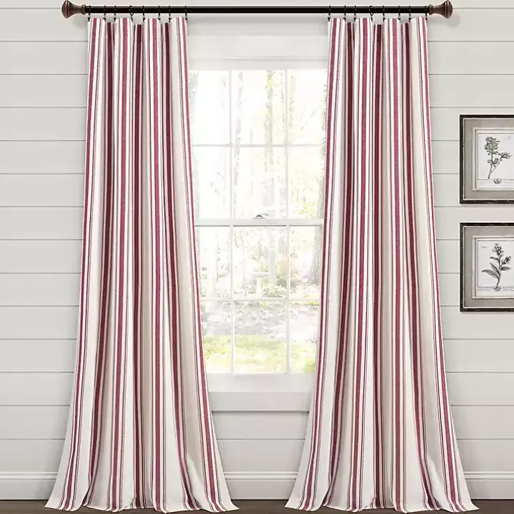 Red Stripe Farmhouse Curtain Panel Set, 95 in.