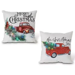 Red Truck LED Christmas Tree Pillow, Set of 2