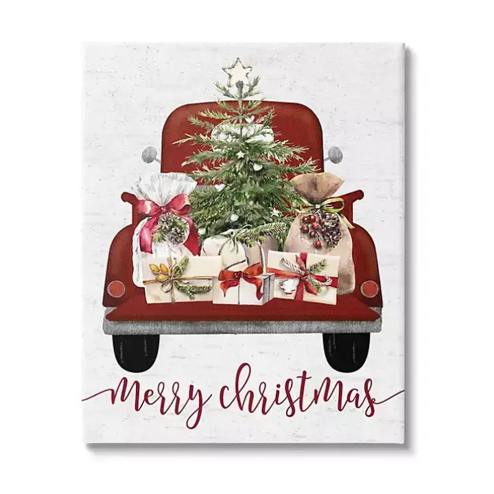 Red Truck Merry Christmas Canvas Art Print