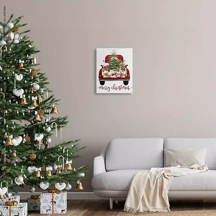 Red Truck Merry Christmas Canvas Art Print