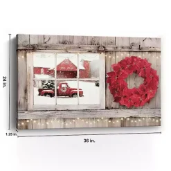 Red Truck View and Red Wreath Canvas Art Print