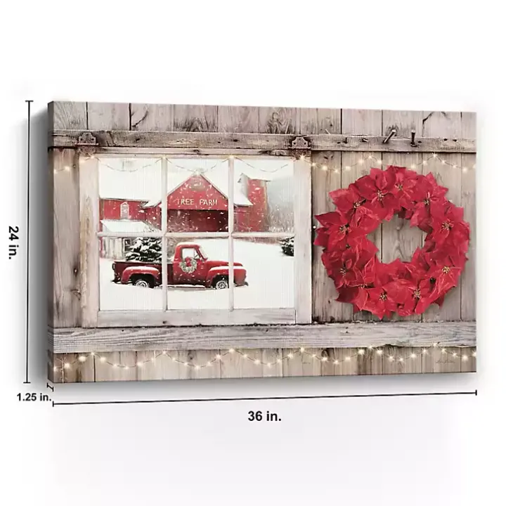 Red Truck View and Red Wreath Canvas Art Print
