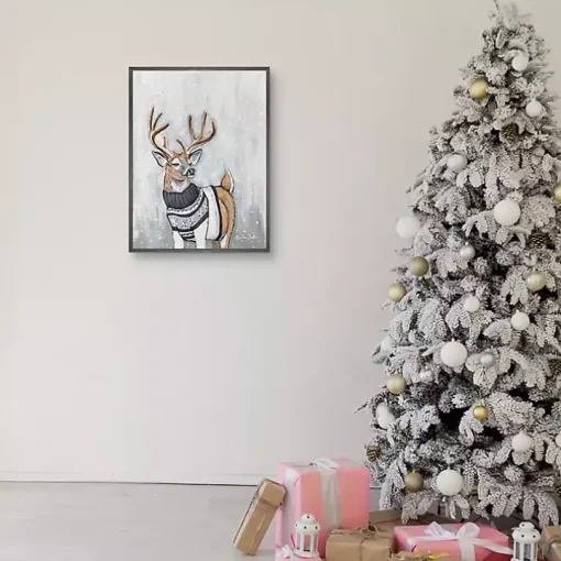 Reindeer in a Sweater Framed Canvas Art Print