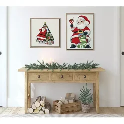 Retro Santa with Martini Framed Canvas Art Print