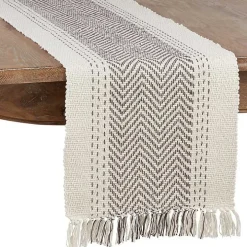 Rich Gray Kantha Stitch Table Runner