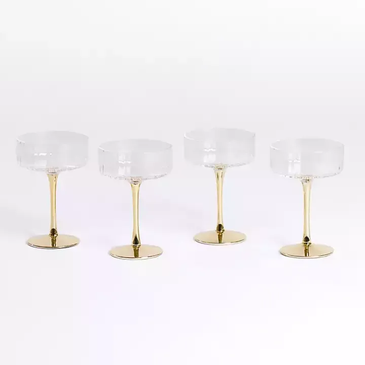 Ripple Gold Base Coupe Wine Glasses, Set of 4