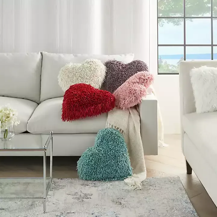 Rose Shaggy Heart Shaped Pillow