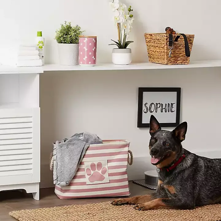 Rose Striped Paw Medium Rectangular Pet Bin