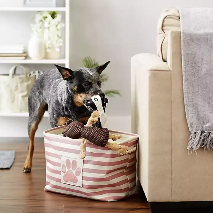 Rose Striped Paw Medium Rectangular Pet Bin