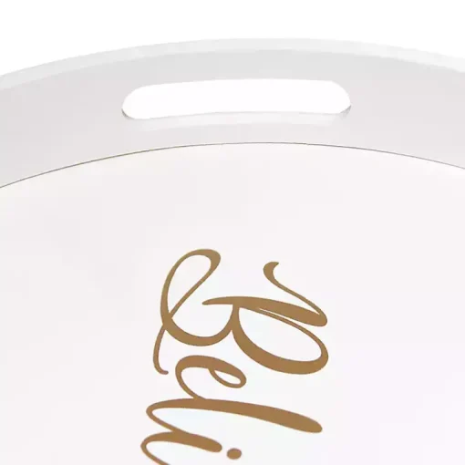 Round Believe White Wood Tray