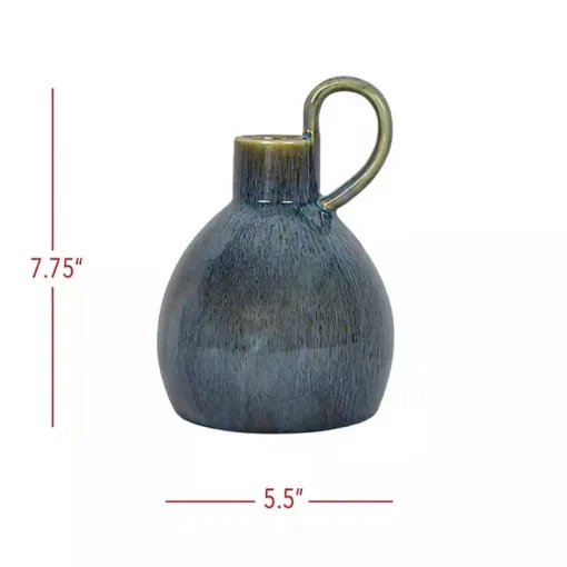 Round Blue Oversized Handle Jug Vase
