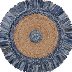 Round Braided Jute and Denim Area Rug, 3x3