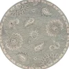 Round Gray and Blue Botanical Area Rug, 4x4