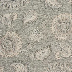 Round Gray and Blue Botanical Area Rug, 4x4