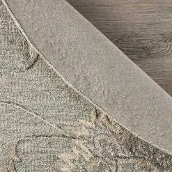 Round Gray and Blue Botanical Area Rug, 4x4