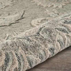 Round Gray and Blue Botanical Area Rug, 4x4