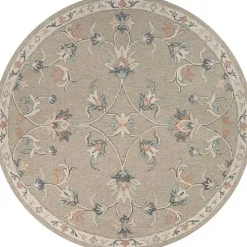 Round Gray Traditional Floral Area Rug, 4x4