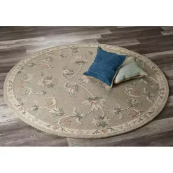 Round Gray Traditional Floral Area Rug, 4x4