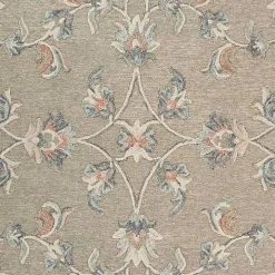 Round Gray Traditional Floral Area Rug, 4x4