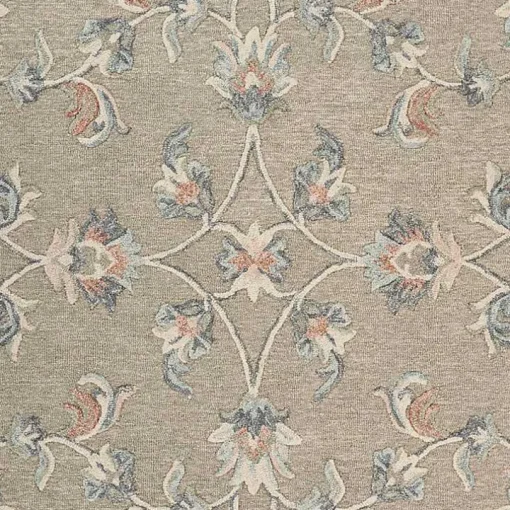 Round Gray Traditional Floral Area Rug, 4x4